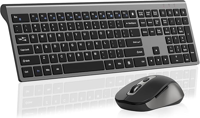 Wireless Mouse and Keyboard Combo, Full-Size Computer Keyboard with Calculator Button, 2400 Dpi Ergonomic Mouse, Ultra-Thin Cordless USB Keyboard and Mouse Set for Laptop Windows Mac - Black Gray