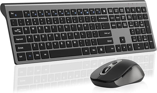 Wireless Mouse and Keyboard Combo, Full-Size Computer Keyboard with Calculator Button, 2400 Dpi Ergonomic Mouse, Ultra-Thin Cordless USB Keyboard and Mouse Set for Laptop Windows Mac - Black Gray