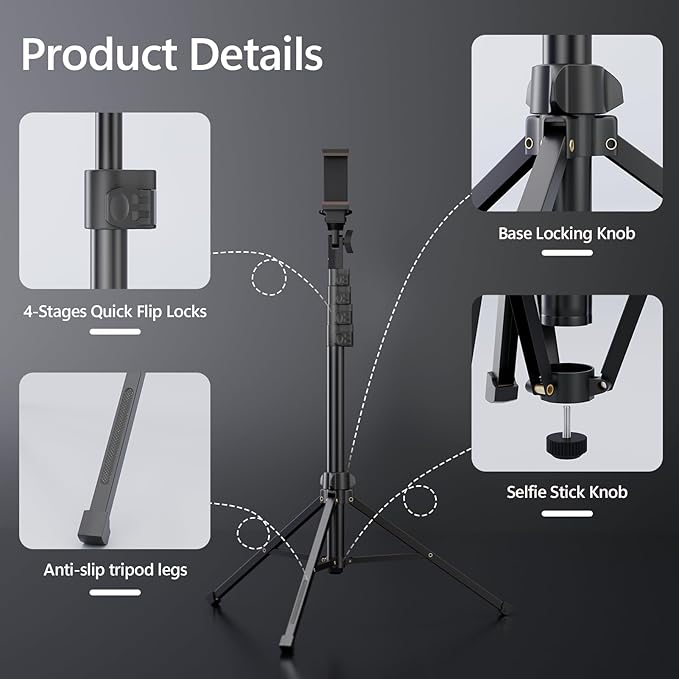 EMART 63" Phone Tripod for iPhone & Selfie Stick, Adjustable Cellphone Tripod Stand with Remote and Phone Holder, Compatible with Camera Ring Light Filming for Video Recording Live Streaming