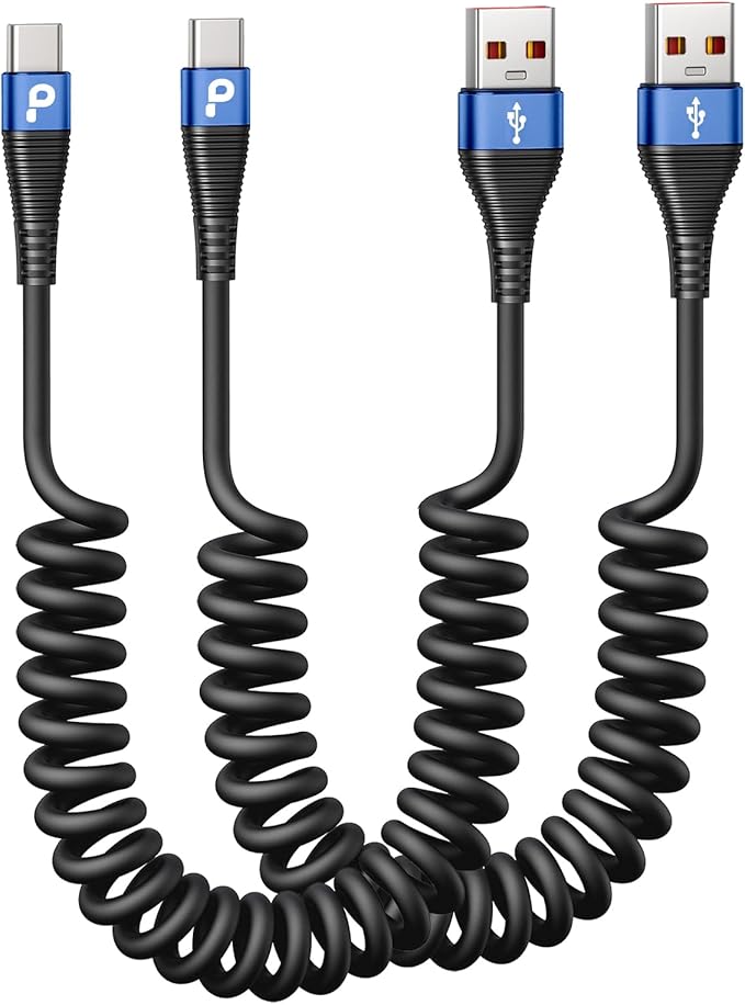 USB C Cable 3ft 2Pack Coiled USB A to USB C Charge Cord for Car, USB-C Charging Cable Compatible with iPhone 17/16/15/Plus/Pro/Pro Max/Samsung Galaxy S20 S10 S9 S8 Plus Note 10 and Other USB C Devices
