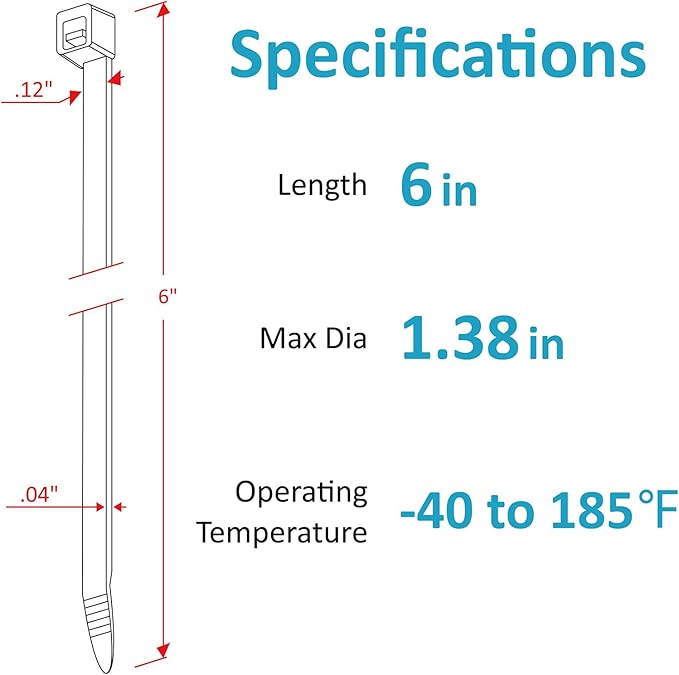 Zip Ties 6 inch with 25 lb Tensile Strength, Black Cable ties, 1000 Pack, ANOSON