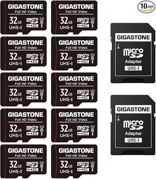 GIGASTONE 32GB Micro SD Card 10-Pack, Full HD Video, Surveillance Security Cam Action Camera Drone, 90MB/s Micro SDHC UHS-I U1 C10 Class 10