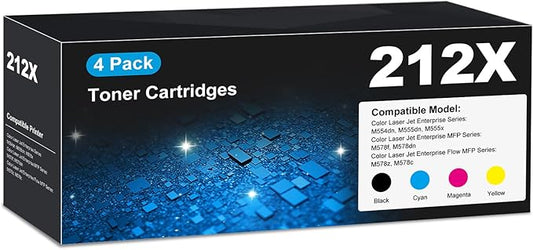 212X Toner Cartridge M554dn M555dn 212A Compatible for HP 201X 201A Toner Cartridge W2120X W2121X W2122X W2123X with Chip for Color LaserJet Enterprise M554dn M555dn, MFP M578f, Flow MFP M578z, 4 Pack