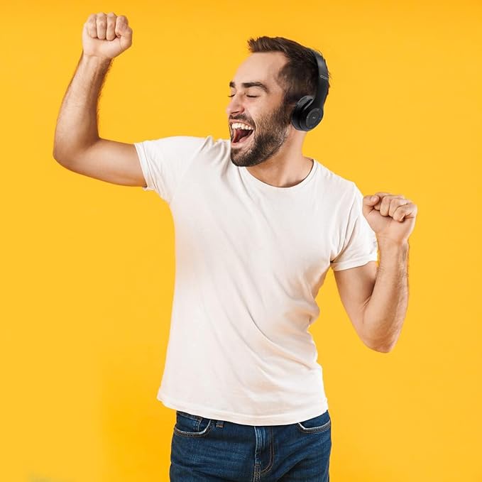 Coby Bluetooth Headphones, Rechargeable and Foldable Over-Ear Headset with Mic, TF Card Slot and AUX Input, Hands-Free Controls, 5-Hour Playback, Micro-USB Cable Included, Black