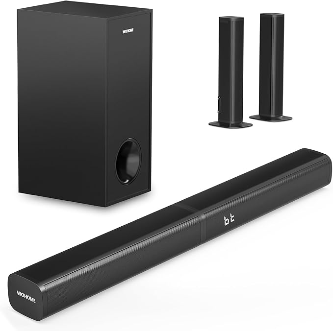 Wohome 2.1 Sound Bar for Smart TV with 5 Inches Wired Subwoofer, 140W, 2 in 1 Detachable Soundbar with RGB-IC Backlight, Bluetooth 5.3, Optical, AUX, USB Input, Bass Adjustable, Remote/Button Control