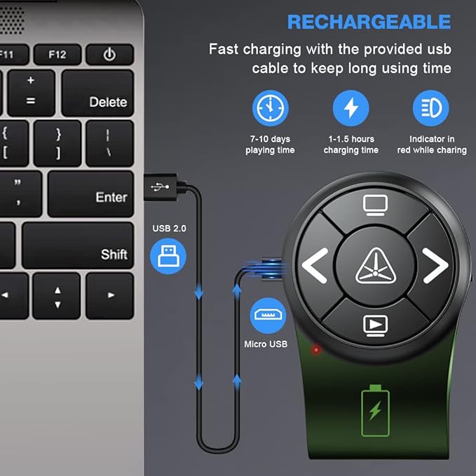 AMERTEER Bluetooth Wireless Presentation clicker for PowerPoint presentations, RF 2.4GHz Finger Ring Remote, PPT Slides Rechargeable