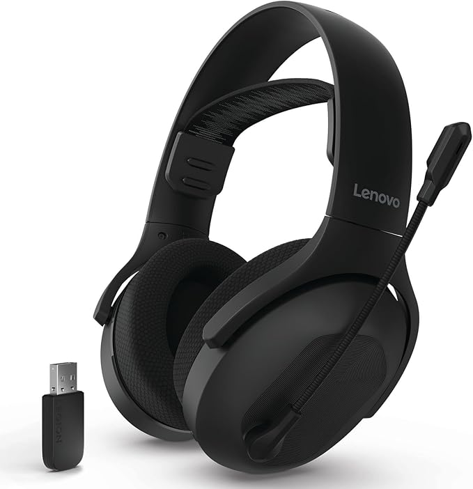 Lenovo Legion H410 Wireless Gaming Headset, Bluetooth or 2.4 GHz USB-A Connection, Lightweight (304 Grams), Adjustable Headband, Flip to Mute Mic, Black