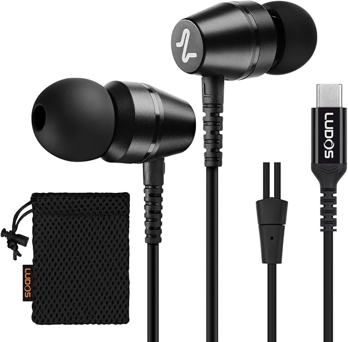 LUDOS OMNITONE USB C Headphones for iPhone 17 16 15 Pro Max Plus Air iPad Pro, 5 Years Warranty, USB-C Earbuds for Samsung Galaxy S24 S23 Ultra S22 S21 FE S20 Z Flip 3 Fold 4, USB Type C Earphones
