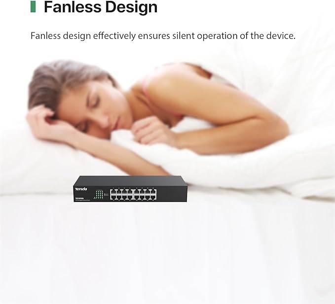Tenda TEG1016D, Unmanaged 16 Port Gigabit Switch, Rackmount Ethernet Switch, Plug & Play, Fanless & Metal Design Network Switch, Limited Lifetime Protection