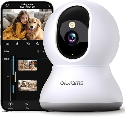 blurams Indoor Camera 2K, Cameras for Home Security 5G&2.4GHz, 360° Pet Camera w/Motion Tracking, Phone App, 2-Way Audio, IR Night Vision, Siren, Works with Alexa & Google Assistant
