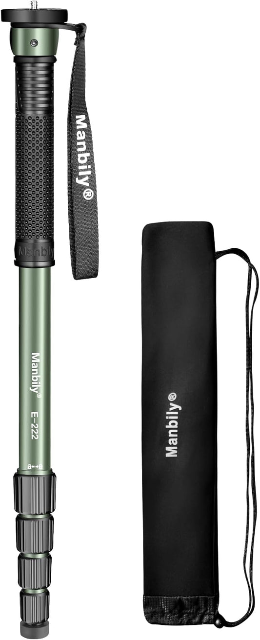 Manbily 65-Inch Camera Monopod, 5 Sections Aluminum Travel Monopod for Canon Nikon Sony DSLR Cameras Video Camcorder, Compact Portable Lightweight（E-222） (Green)