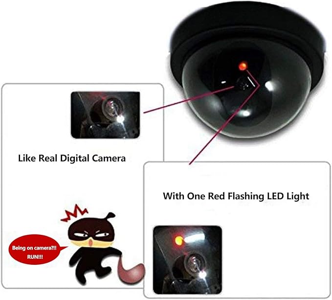 WALI Dummy Fake Security CCTV Dome Camera with Flashing Red LED Light with Security Alert Sticker Decals (SD-6), 6 Packs, Black