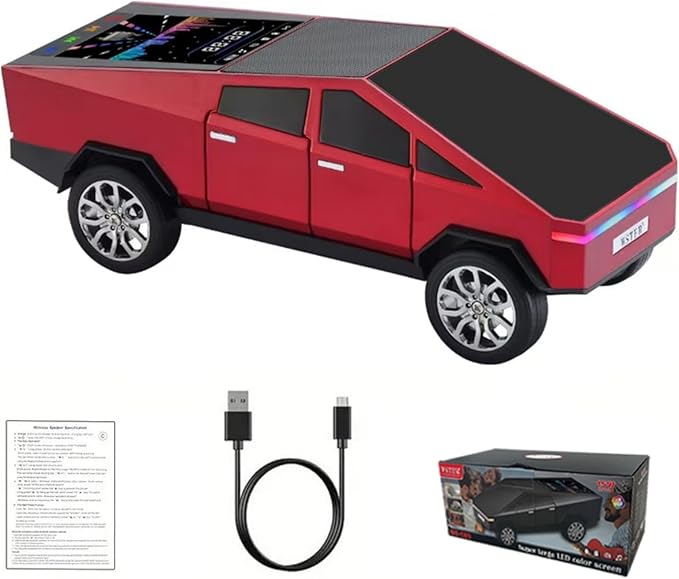 WS-580 Bluetooth Pickup Truck Replica Portable Speaker,with Display Screen,HD Sound, TWS Pairing, FM Radio,Built-in Microphone Hands-Free Calling, LED Party Light, Surprise Gift for Car Lovers(Red)