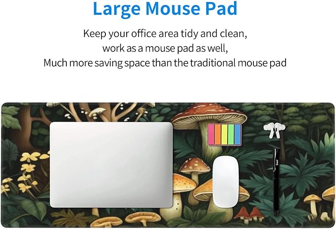 Gaming Mouse Pad, Large Non-Slip Rubber Base Mousepad, Keyboard Mouse Mat, Desk Pad with Stitched Edges, 31.5x11.8inch, Mushroom Forest