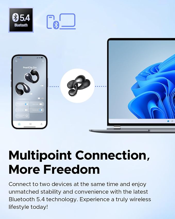 SoundPEATS PearlClip Pro Ear Ultra Open Ear Earbuds Wireless Headphones Bluetooth 5.4 Earphones Clip On Ear Buds with Mic, IPX5 Waterproof, 24 Hrs Play for Running Cycling Fitness