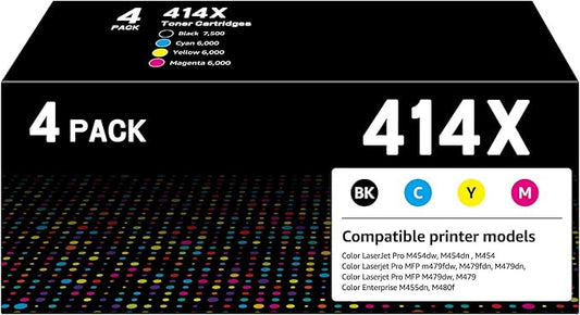 CMYBabee 414X Toner Cartridges 4 Pack High Yield Replacement for HP 414X 414A W2020X Toner Compatible with Color Laserjet Pro MFP M479fdw M479fdn M454dw M454dn M480f Printer (with Chip)