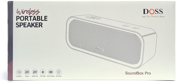 DOSS SoundBox Pro Bluetooth Speaker with 20W Stereo Sound, Active Extra Bass, 20H Playtime, IPX6 Waterproof, TWS Pairing, Multi-Colors Lights, Portable for Hiking, Camping, Beach, Outdoor, Party-Black