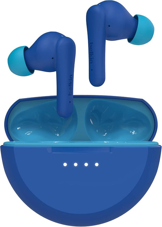 Belkin SoundForm Nano 2 Bluetooth Earbuds for Kids with Built-in Microphone, 28H Battery Life, Safe 85dB Volume, IPX5 Water Resistance - Kids Bluetooth Earbuds for iPhone, iPad, Galaxy, & More - Blue