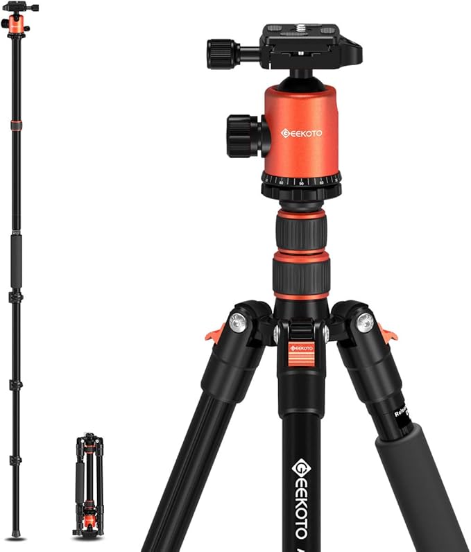 GEEKOTO 77’’ Tripod, Camera Tripod for DSLR, Compact Aluminum Tripod with 360 Degree Ball Head and 8kgs Load for Travel and Work