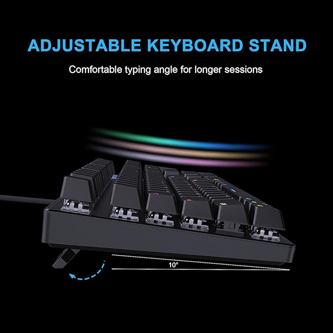 HKM-88 Full-Size Mechanical Gaming Keyboard, Customizable Keys with Macro Support, RGB Backlit, Outemu Blue Switches, USB Plug and Play for PC