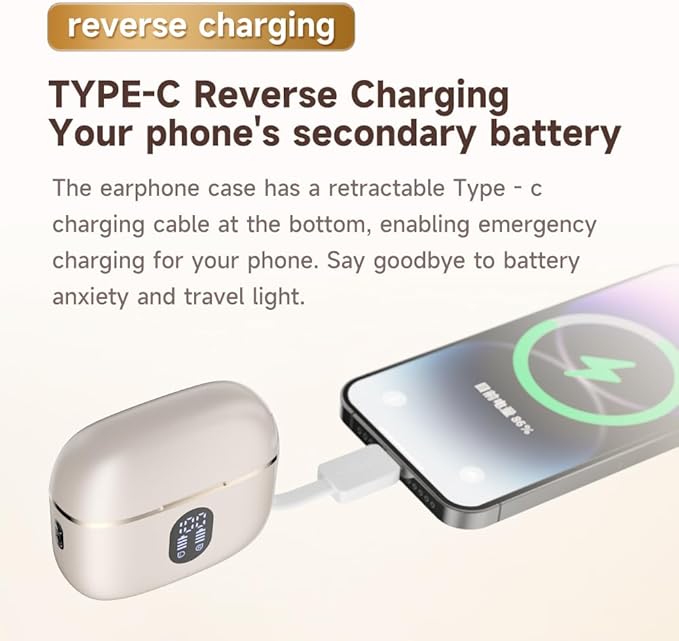 Wireless Earbuds Bluetooth 6.0 Headphones with LED Power Display and Power Bank Charging Case 50H Playtime IPX7 Waterproof in-Ear Ear Buds with Mic Deep Bass Earphones for iPhone Android Samsung