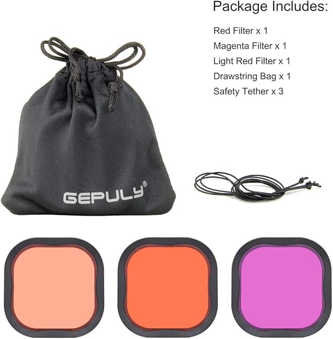 3 Pack Dive Filters for GoPro Hero 8 9 10 11 12 13 Official Waterproof Housing Case (Red, Light Red, Magenta Filters) - Color Correction in Deep Diving/Scuba Snorkeling/Underwater Photography
