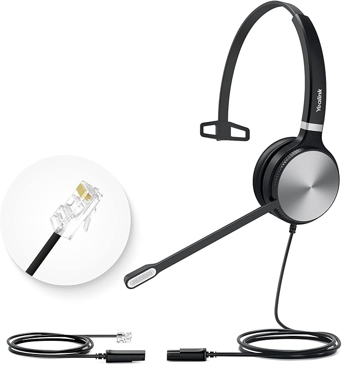 Yealink Phone Headsets for Office Phones YHS36 QD to RJ9 Wired Headset Compatible with Cisco Desk Phones 8800/7800/7900/6945 Series Landline Telephone Headset with Microphone -Mono/124g/2.1m Cable