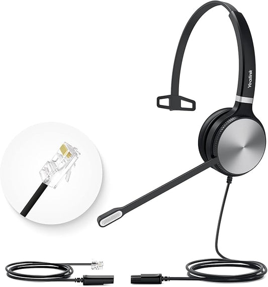Yealink Phone Headsets for Office Phones YHS36 QD to RJ9 Wired Headset Compatible with Cisco Desk Phones 8800/7800/7900/6945 Series Landline Telephone Headset with Microphone -Mono/124g/2.1m Cable