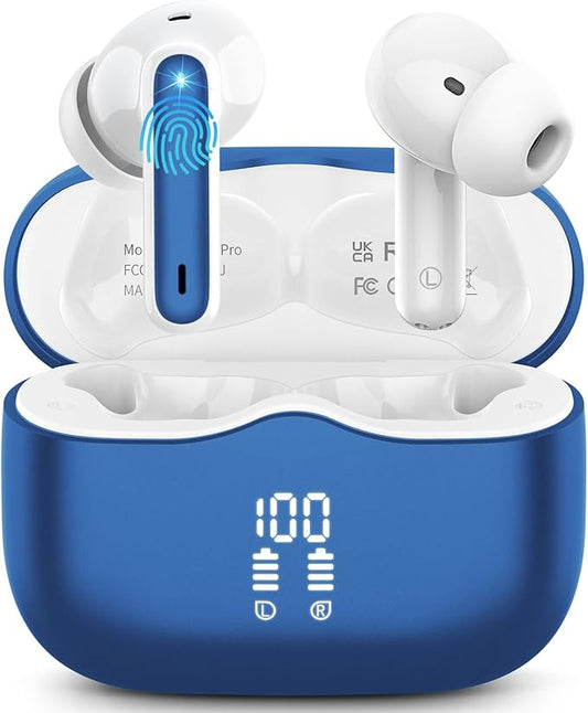 Wireless Earbuds, Bluetooth 5.4 Headphones in Ear with HiFi Stereo Deep Bass, 4 ENC Noise Cancelling Mic Wireless Earphones 40H, in-Ear Earbud Bluetooth Dual LED Display IP7 Waterproof, Dark Blue