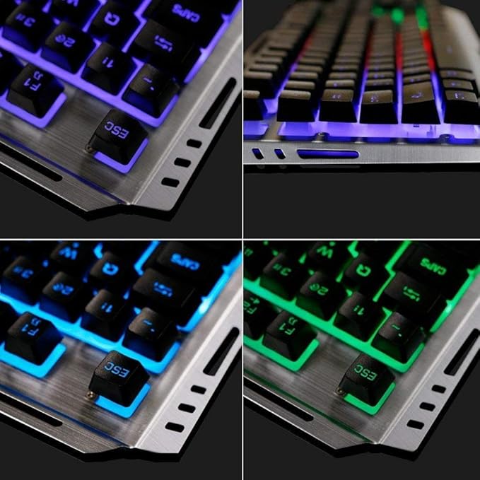 Wired Gaming Keyboard and Mouse Combo,RGB Raibow Lighted LED Backlit & Metallic Frame,Color Changing,Adjustable Breath Backlight,Full Size 104 Keys,for Xbox PS4 Xbox One Desktop Gamer