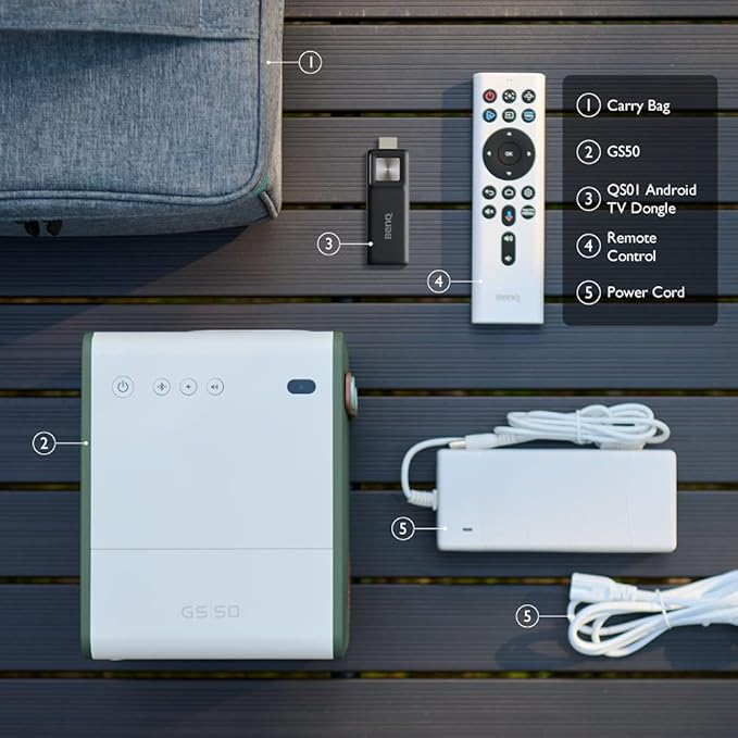 BenQ GS50 1080p Wireless Outdoor Projector | Smart Android TV | WiFi & Bluetooth | 2.1 Channel Speakers with Extra Bass | HDR10 | Autofocus & Keystone | Portable Movie Projector for Camping & Home