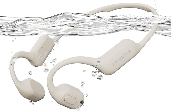LYPERTEK Bone Conduction Headphones, IP68 Waterproof Swimming Headphones,Bluetooth 6.0 Open Earphones, 32GB Memory Bone Conduction Sports Earphones,Wireless Underwater Earbuds for Running,S30-Beige