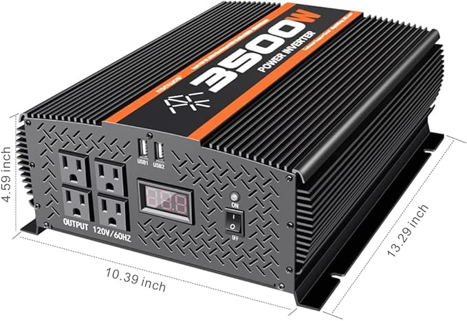 3500W Inverter 12V DC to 110V AC Converter for Home, RV, Truck, Off-Grid Solar Power Inverter with Built-in 5V/2.1A USB, AC Hardwire Port, Remote Controller