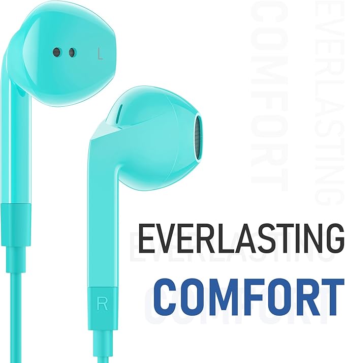 LUDOS FEROX Wired Earbuds in-Ear Headphones, 5 Years Warranty, Earphones with Microphone, Noise Isolation Corded for 3.5mm Jack Ear Buds for iPhone, Samsung, Laptop, Kids, School Students - Turquoise