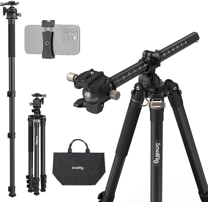 SmallRig CT200 72.8"/200cm Horizontal Overhead Tripod for Camera with Smartphone Holder & Carrying Bag, 33lb Max Load Aluminum Horizontal Camera Tripod for Overhead Shots