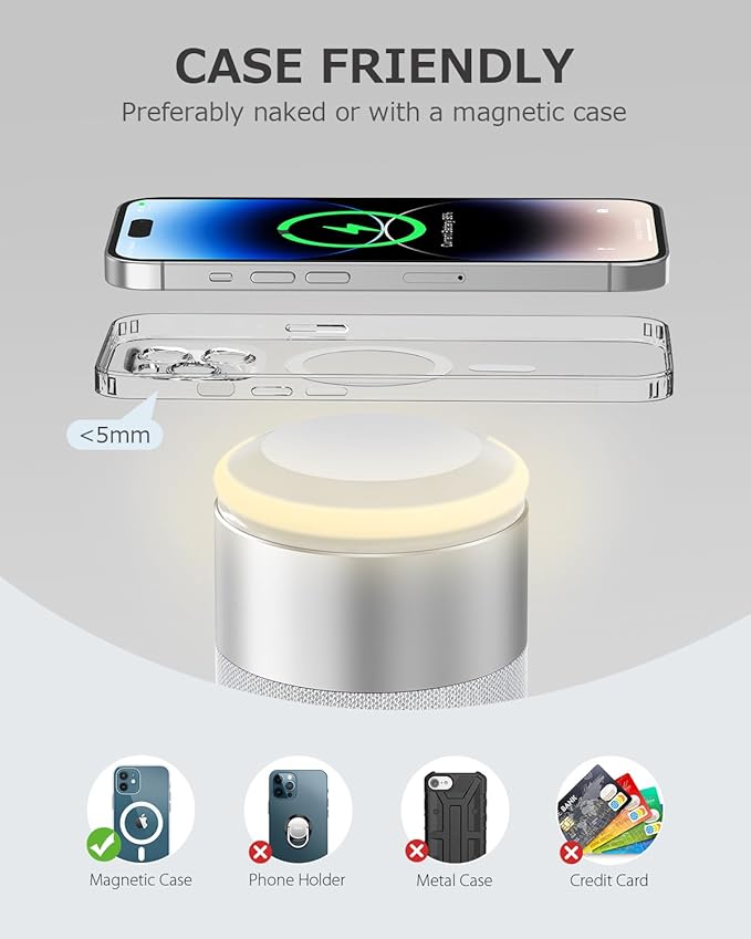 COLSUR Bluetooth Speaker with Night Light - 3 in 1 Magnetic Wireless Charger for iPhone 16/15/14/13/12 Series, AirPods Pro/3/2，Gifts for Men& Women