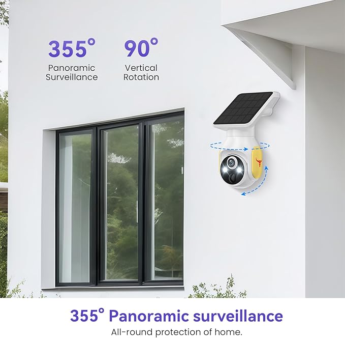 4G LTE Cellular Security Camera with Solar Panel, No WiFi, AI Motion Detection, 360° View Pan/Tilt, 2-Way Talk, 1080P Night Vision, SIM Card Included, Works with Verizon/AT&T/T-Mobile (4G)