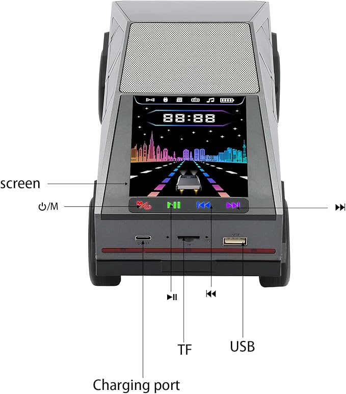 WS-580 Bluetooth Pickup Truck Replica Portable Speaker,with Display Screen,HD Sound, TWS Pairing, FM Radio,Built-in Microphone Hands-Free Calling, LED Party Light, Surprise Gift for Car Lovers(Gray)