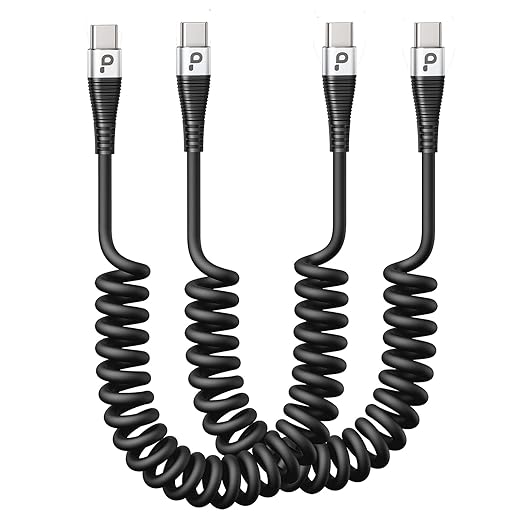 USB C to C 100W 3ft, 2Pack Coiled USB C Charger Cable for Car, Short Type C USBC Fast Charging Cable for iPhone 17/16/15/Pro/Plus/Pro Max/Samsung Galaxy S23, Compatible All Type C Devices