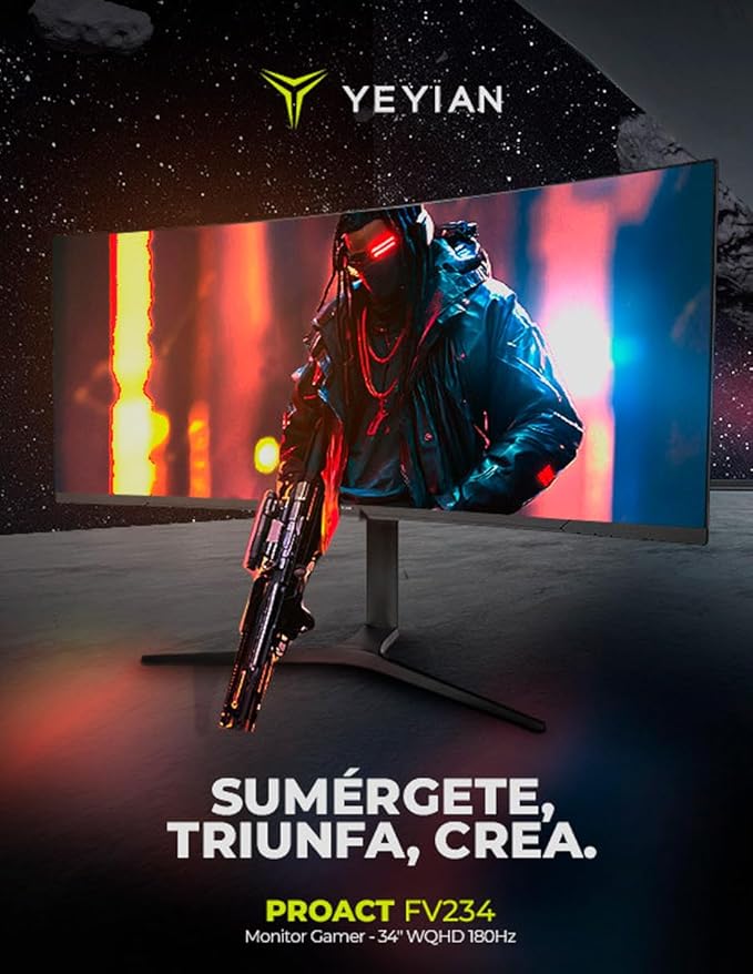 YEYIAN 34 inch Ultrawide Curved 180Hz Gaming Computer Monitor 1ms 1500R VA Screen PC, 21:9 WQHD (3440x1440), 178°Viewing Angle, sRGB 129%, DCI-P3 92%,FreeSync,HDMI x2,DP1.4 x2,Tilt Adjustable