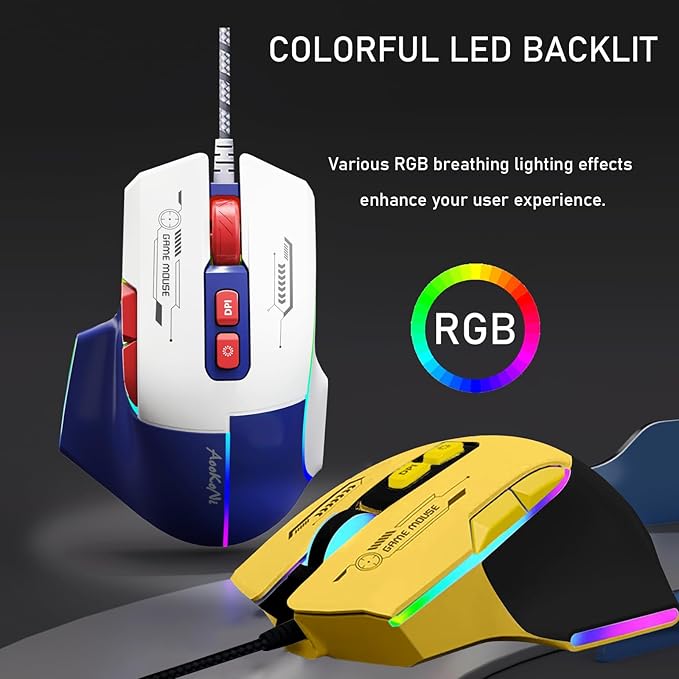 Gaming Mouse, Wired Gaming Mouse with RGB Backlit, 7200DPI Adjustable, PC Gaming Mice with 7 rogrammable Macro Buttonsg, Ergonomic Mouse Gamer for PC, Desktop, Mac，Laptop, Chromebook.
