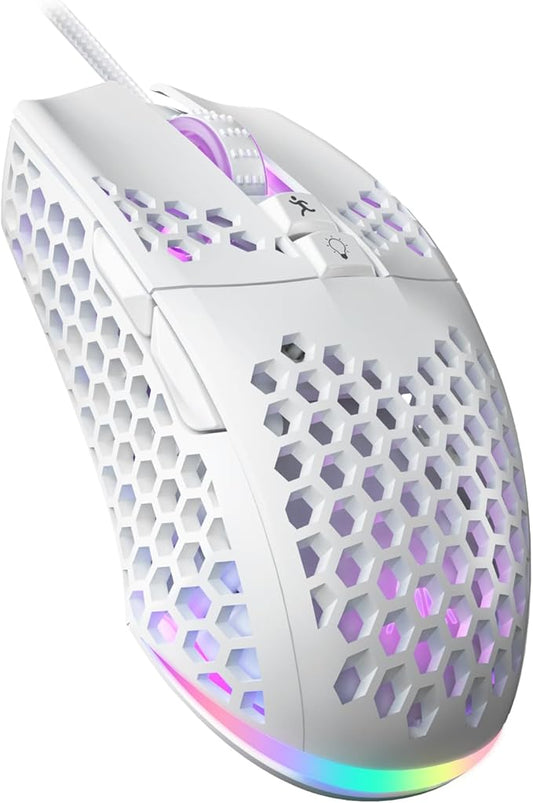 SM900 White Wired Gaming Mouse with Honeycomb Shell,12800 DPI,7 Programmable Buttons,Lightweight Gaming Mice Ergonomic Computer Wired Mouse Gaming for Win/PC/Mac/Laptop Gamer