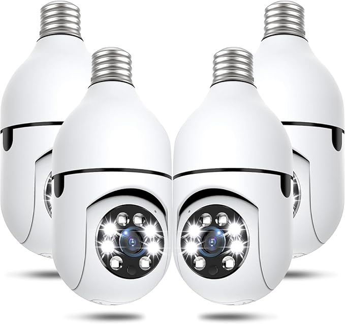 Light Bulb Security Cameras Wireless Outdoor, 5G&2.4GHz 2K Security Camera 360° PTZ Cameras for Home Security with Color Night Vision, 2 Way Talk, AI Human Detection, Screw in Light Socket, 4Packs