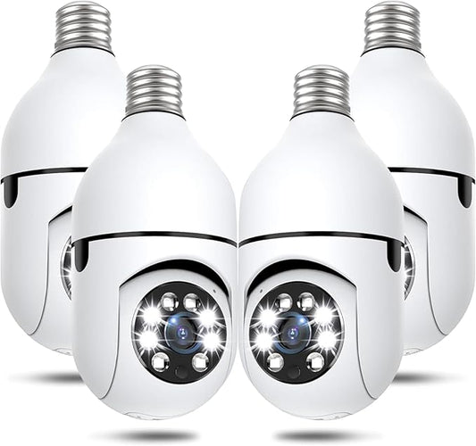 Light Bulb Security Cameras Wireless Outdoor, 5G&2.4GHz 2K Security Camera 360° PTZ Cameras for Home Security with Color Night Vision, 2 Way Talk, AI Human Detection, Screw in Light Socket, 4Packs