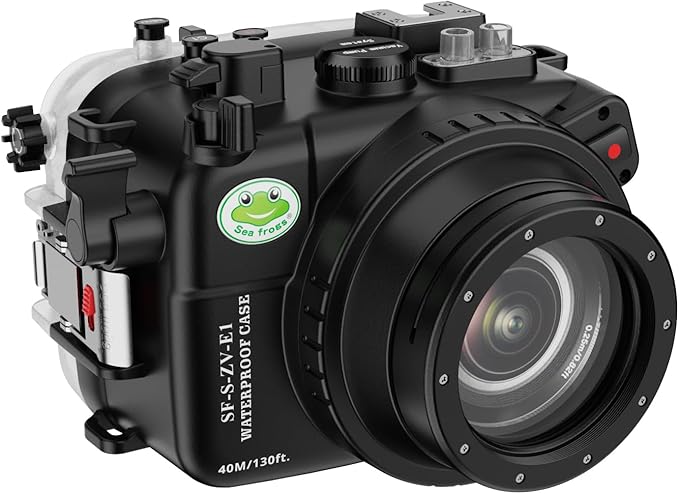Sea frogs Camera Housing Compatible with Sony ZV-E1 with FE 90mm F2.8 G OSS Lens,Waterproof IPX8 Rated, 40m/130ft Depth Protection Underwater Camera Case, Ideal for Diving, Surfing, Rowing