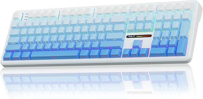 AULA F108 Wireless Mechanical Keyboard, BT5.0/USB-C/2.4GHz Hot Swappable Custom Gaming Keyboards, PBT Keycaps, Pre-lubed Switches, RGB Backlit Full Size Creamy Keyboard with Number Pad, 108 Keys