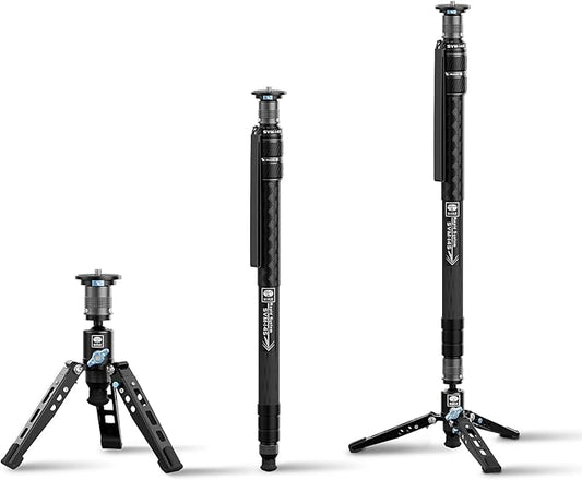 SIRUI SVM-145 Rapid Monopod with Feet, 57” Professional Carbon Fiber Camera Monopod, One-Step Rapid Height Adjustment, Lightweight Travel for DSLR Camera, Modular 3 in 1, Max Load 22lbs