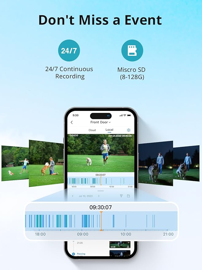 DEKCO WiFi Camera 2K Pan Rotating 180° Wired Outdoor Security Cameras with Color Night Vision, Support 24/7 Recording, 2.4G WiFi, AI Human Auto Tracking, Work with Alexa/Google Assistant (1 Pack)