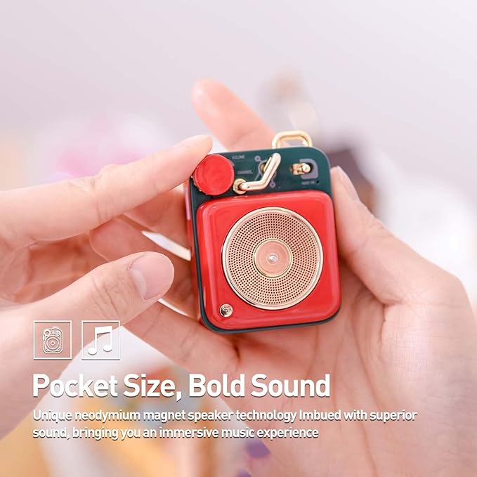 Muzen Mini Bluetooth Speaker, Button Small Cute Portable Metal Retro Wireless Speaker with Loud Volume Great Sound and Portable Lanyard & Gift Bag for Office Classic Vintage Decor