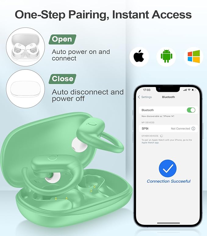 MOZOTER Wireless Earbuds Bluetooth Headphones Sport,Over Ear Buds with Deep Bass Sound,60Hrs Playtime Earphones Redesigned Comfort Fit with Earhooks for Running,Meeting,Workout- Green